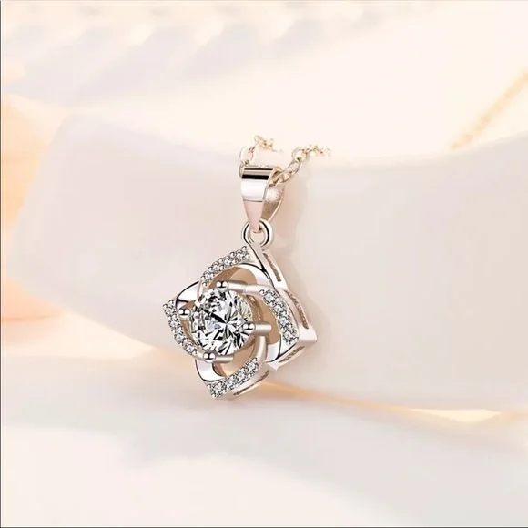 925 Sterling Silver Diamond Boho Fashion Elegant Necklace - Picture 1 of 8